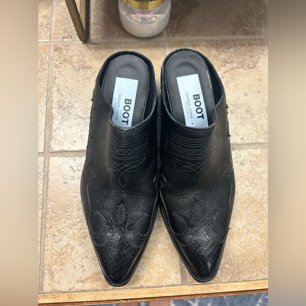 Golden Goose Santiago Western Black Mule Slip On Booties
